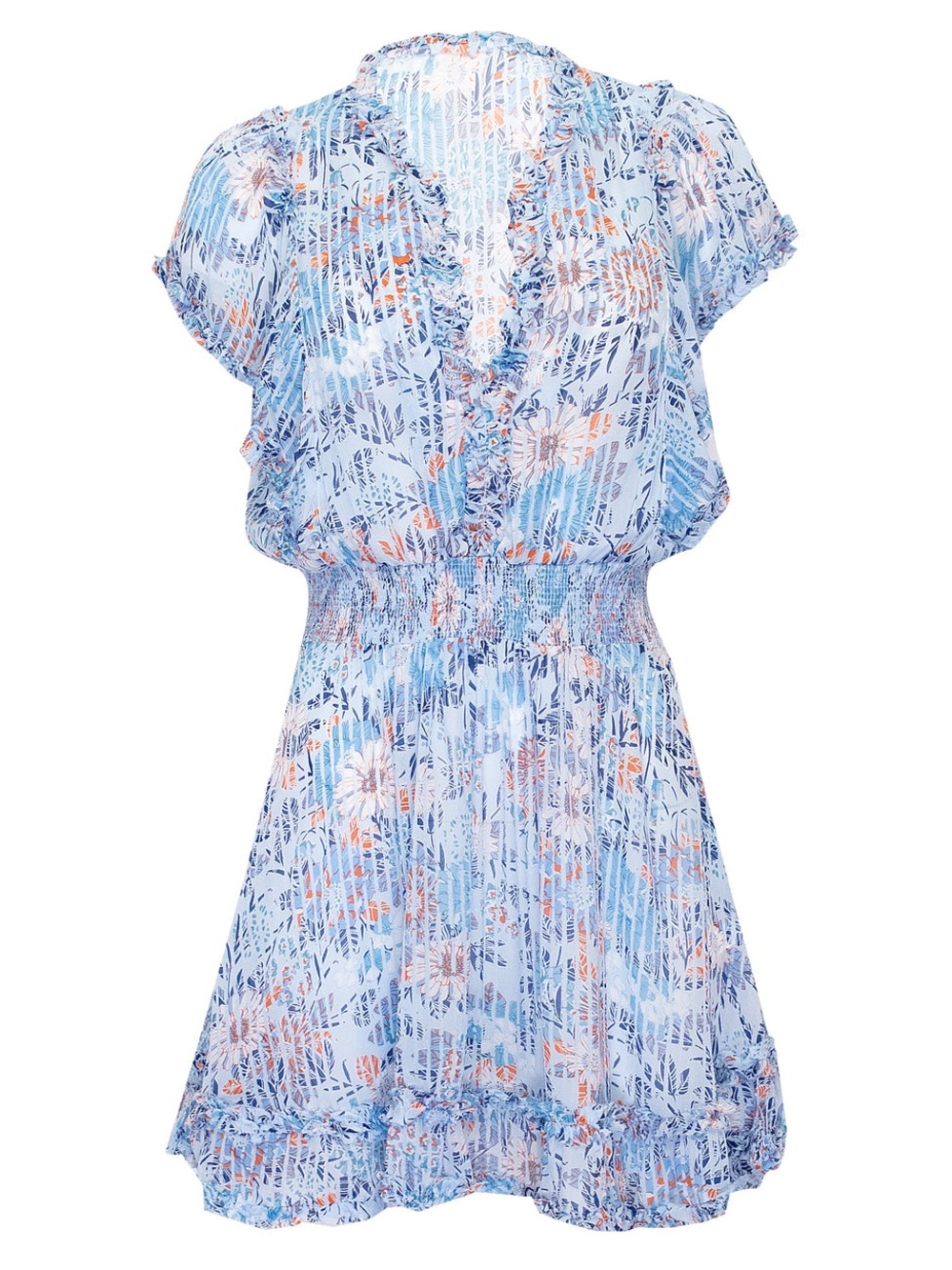Poupette St. Barth Light Blue Floral Ruffle Mini Dress ( NWOT)